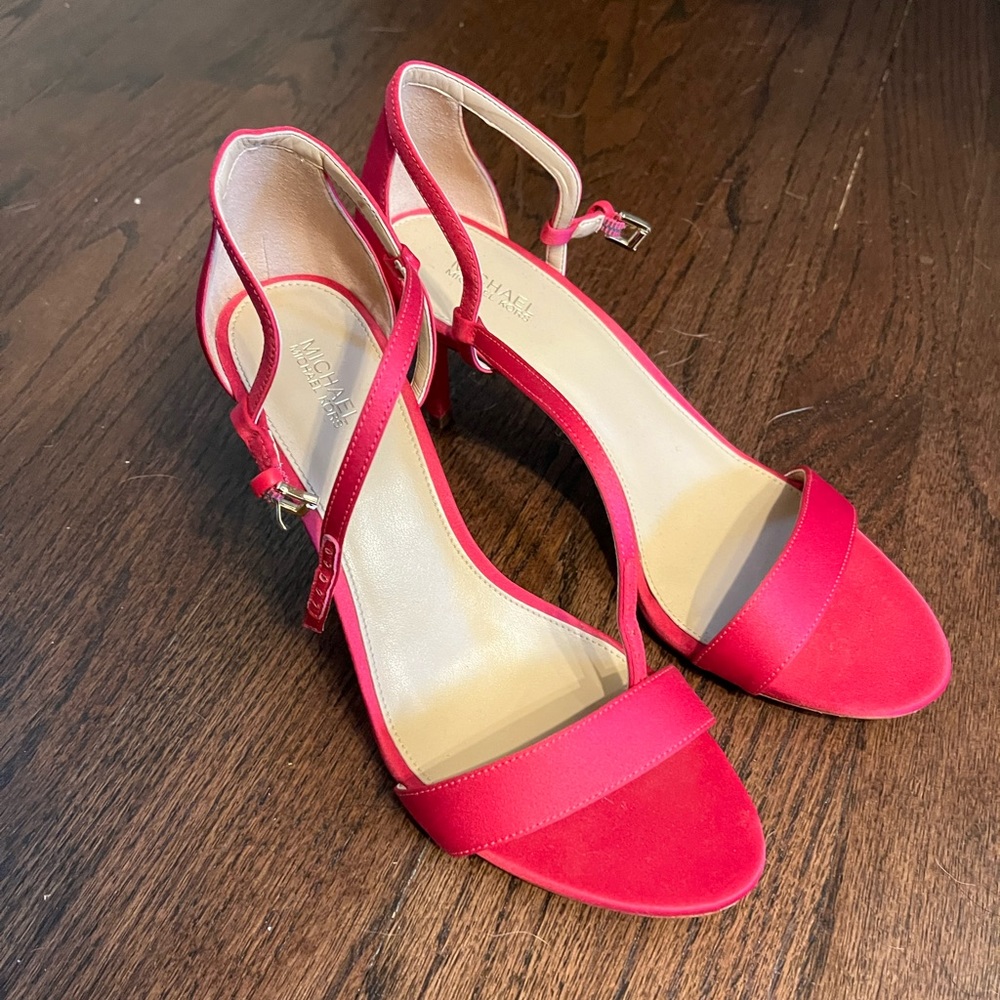 Hot pink Michael Kors strapy satin pumps size 9 WORN ONCE FOR ONE HOUR